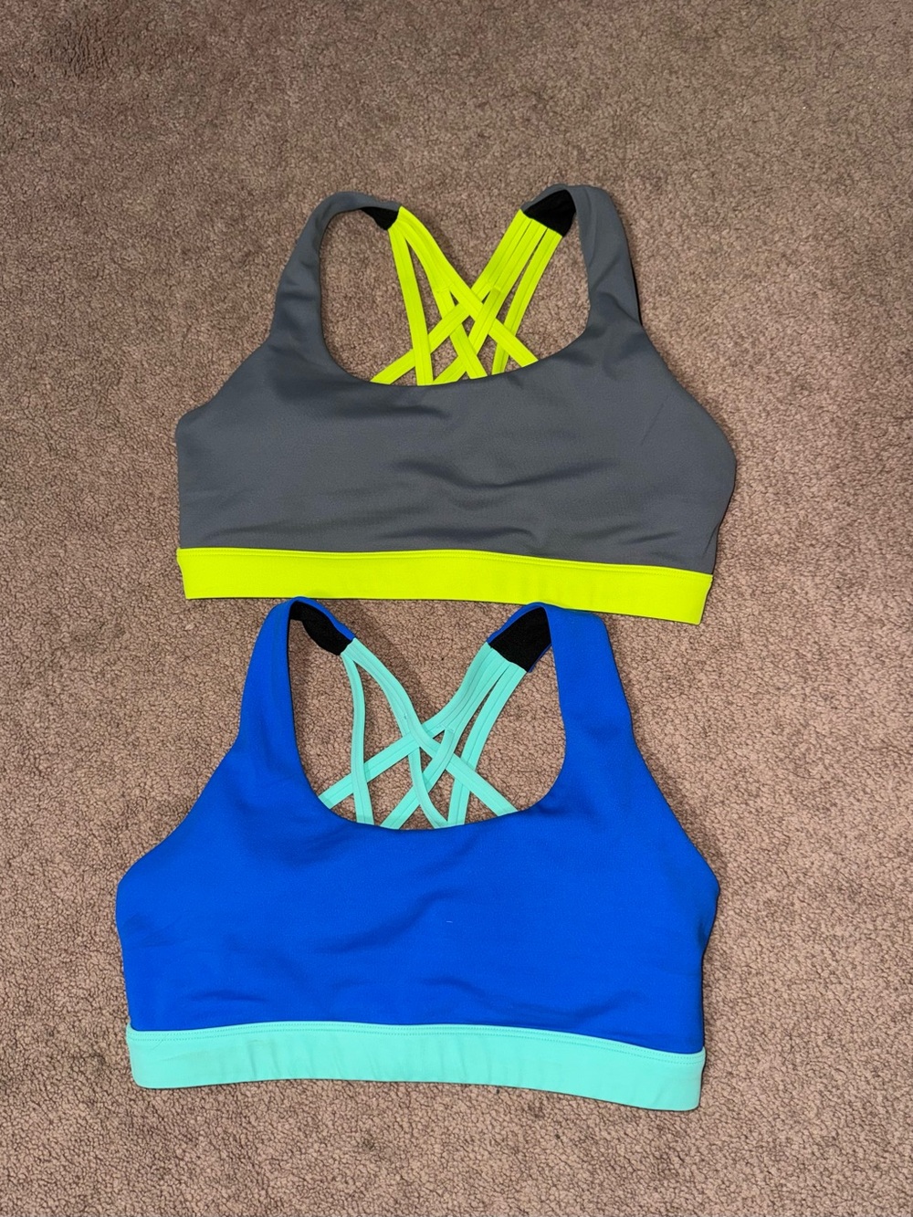 Women’s Crossback Swim Top - Gray with Neon Yellow & Blue with Aqua